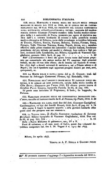 Bibliografia italiana, ossia elenco generale delle opere d'ogni specie e d'ogni lingua stampate in Italia e delle italiane pubblicate all'estero