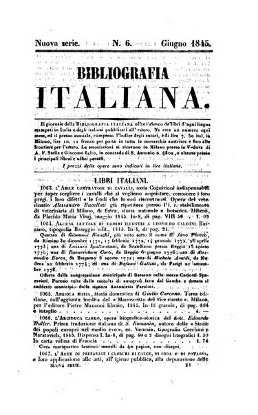 Bibliografia italiana, ossia elenco generale delle opere d'ogni specie e d'ogni lingua stampate in Italia e delle italiane pubblicate all'estero