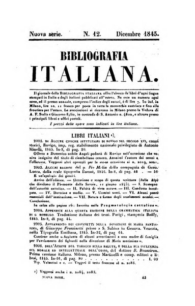 Bibliografia italiana, ossia elenco generale delle opere d'ogni specie e d'ogni lingua stampate in Italia e delle italiane pubblicate all'estero