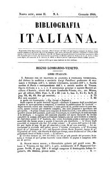 Bibliografia italiana, ossia elenco generale delle opere d'ogni specie e d'ogni lingua stampate in Italia e delle italiane pubblicate all'estero