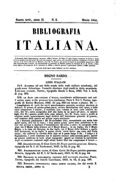 Bibliografia italiana, ossia elenco generale delle opere d'ogni specie e d'ogni lingua stampate in Italia e delle italiane pubblicate all'estero