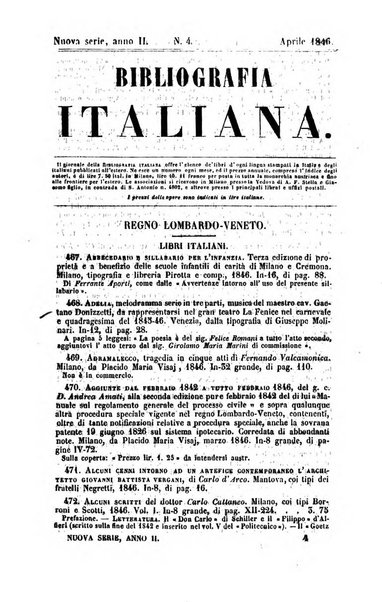 Bibliografia italiana, ossia elenco generale delle opere d'ogni specie e d'ogni lingua stampate in Italia e delle italiane pubblicate all'estero