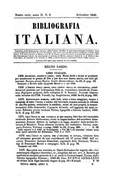 Bibliografia italiana, ossia elenco generale delle opere d'ogni specie e d'ogni lingua stampate in Italia e delle italiane pubblicate all'estero