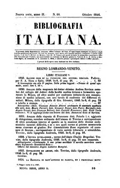 Bibliografia italiana, ossia elenco generale delle opere d'ogni specie e d'ogni lingua stampate in Italia e delle italiane pubblicate all'estero