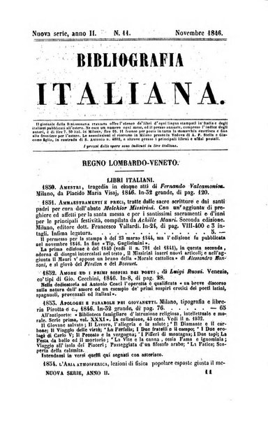 Bibliografia italiana, ossia elenco generale delle opere d'ogni specie e d'ogni lingua stampate in Italia e delle italiane pubblicate all'estero