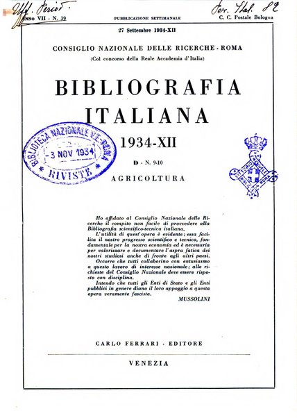 Bibliografia italiana. Gruppo D, Agricoltura