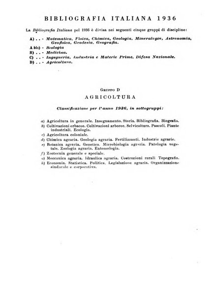 Bibliografia italiana. Gruppo D, Agricoltura