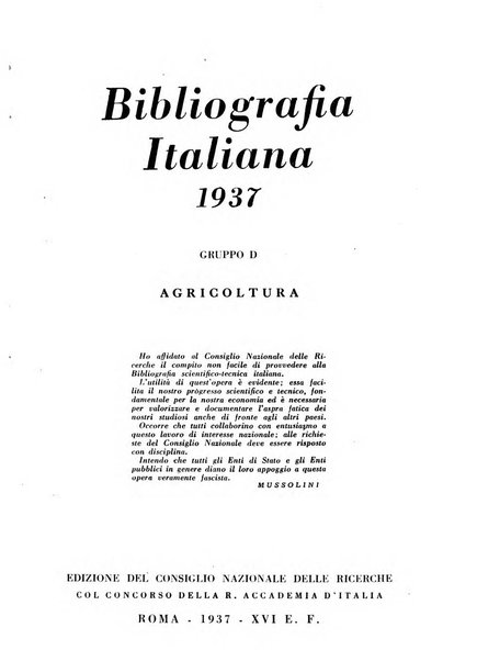 Bibliografia italiana. Gruppo D, Agricoltura