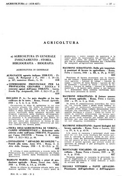 Bibliografia italiana. Gruppo D, Agricoltura