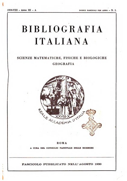 Bibliografia italiana. Gruppo A, Scienze matematiche, fisiche e biologiche, geografia