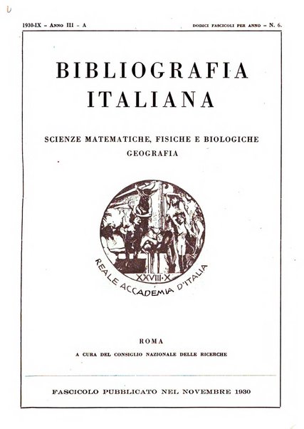 Bibliografia italiana. Gruppo A, Scienze matematiche, fisiche e biologiche, geografia