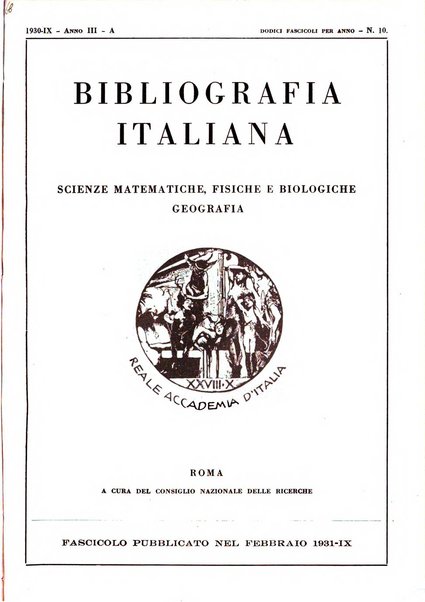 Bibliografia italiana. Gruppo A, Scienze matematiche, fisiche e biologiche, geografia