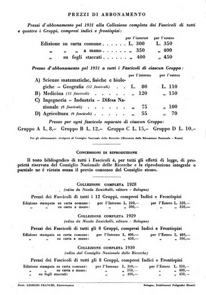 Bibliografia italiana. Gruppo A, Scienze matematiche, fisiche e biologiche, geografia