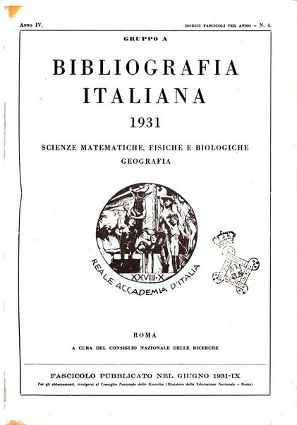 Bibliografia italiana. Gruppo A, Scienze matematiche, fisiche e biologiche, geografia