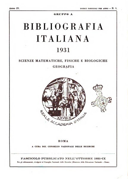 Bibliografia italiana. Gruppo A, Scienze matematiche, fisiche e biologiche, geografia