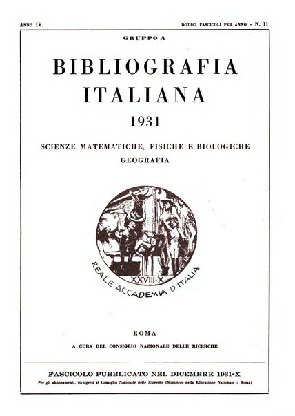 Bibliografia italiana. Gruppo A, Scienze matematiche, fisiche e biologiche, geografia