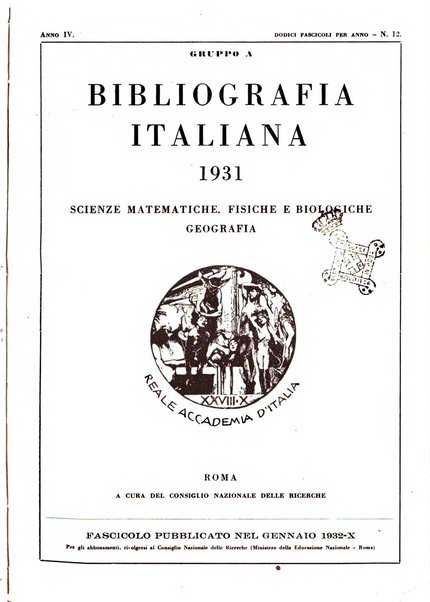 Bibliografia italiana. Gruppo A, Scienze matematiche, fisiche e biologiche, geografia