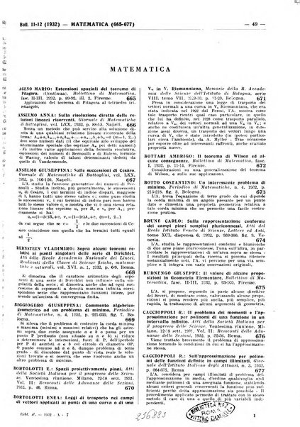 Bibliografia italiana. Gruppo A, Scienze matematiche, fisiche e biologiche, geografia