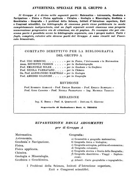 Bibliografia italiana. Gruppo A, Scienze matematiche, fisiche e biologiche, geografia