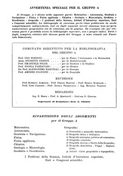 Bibliografia italiana. Gruppo A, Scienze matematiche, fisiche e biologiche, geografia