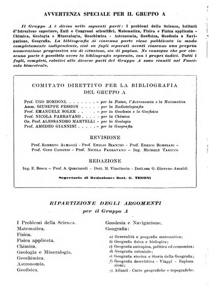 Bibliografia italiana. Gruppo A, Scienze matematiche, fisiche e biologiche, geografia