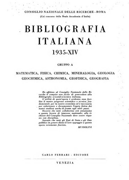 Bibliografia italiana. Gruppo A, Scienze matematiche, fisiche e biologiche, geografia