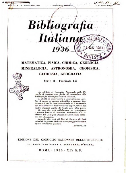 Bibliografia italiana. Gruppo A, Scienze matematiche, fisiche e biologiche, geografia