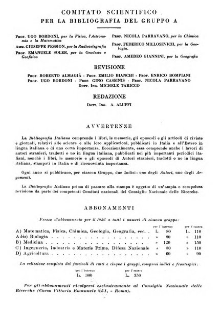 Bibliografia italiana. Gruppo A, Scienze matematiche, fisiche e biologiche, geografia
