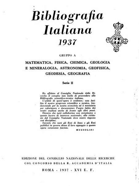 Bibliografia italiana. Gruppo A, Scienze matematiche, fisiche e biologiche, geografia