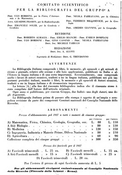 Bibliografia italiana. Gruppo A, Scienze matematiche, fisiche e biologiche, geografia