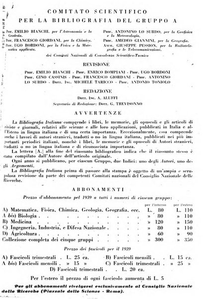 Bibliografia italiana. Gruppo A, Scienze matematiche, fisiche e biologiche, geografia