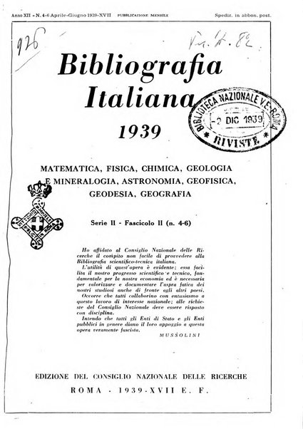 Bibliografia italiana. Gruppo A, Scienze matematiche, fisiche e biologiche, geografia