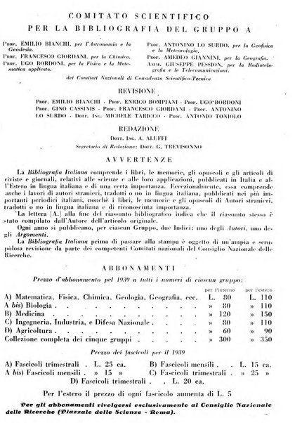 Bibliografia italiana. Gruppo A, Scienze matematiche, fisiche e biologiche, geografia