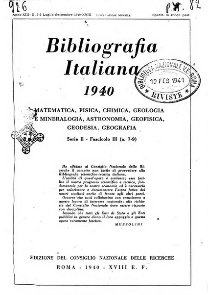 Bibliografia italiana. Gruppo A, Scienze matematiche, fisiche e biologiche, geografia