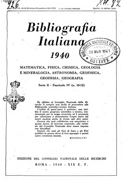 Bibliografia italiana. Gruppo A, Scienze matematiche, fisiche e biologiche, geografia