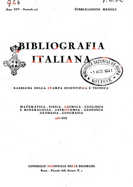 Bibliografia italiana. Gruppo A, Scienze matematiche, fisiche e biologiche, geografia