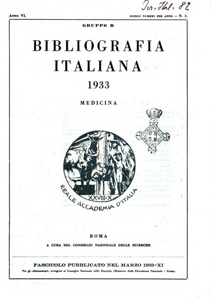 Bibliografia italiana. Gruppo B, Medicina