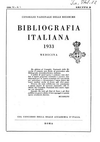 Bibliografia italiana. Gruppo B, Medicina