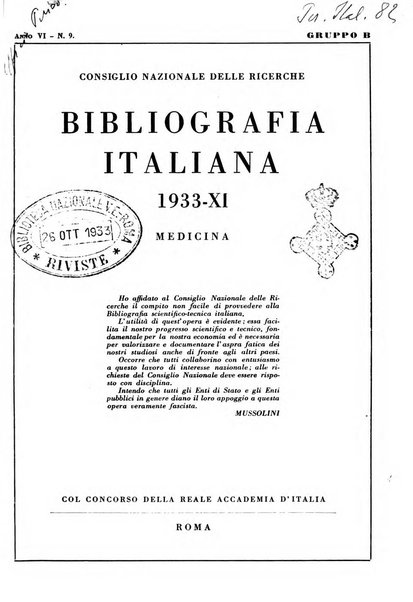 Bibliografia italiana. Gruppo B, Medicina