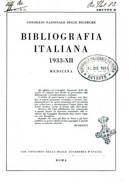 Bibliografia italiana. Gruppo B, Medicina