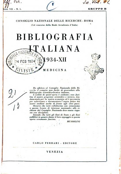 Bibliografia italiana. Gruppo B, Medicina