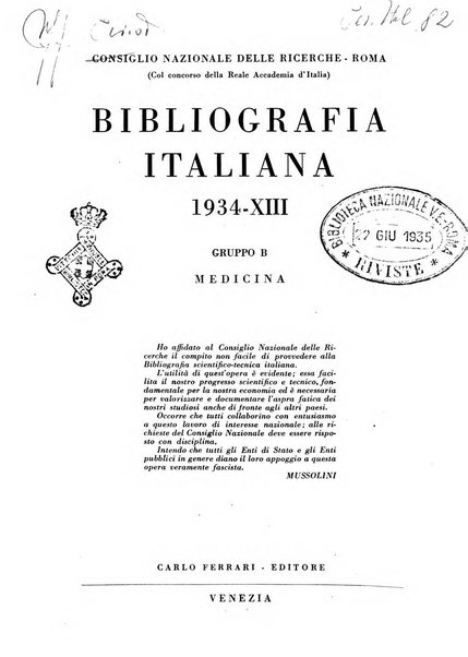 Bibliografia italiana. Gruppo B, Medicina