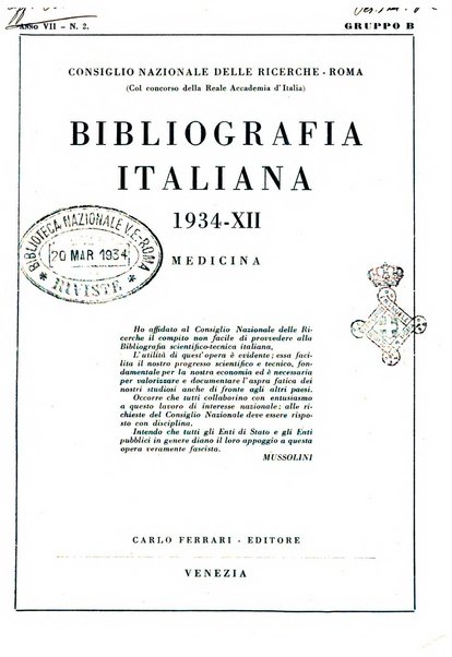 Bibliografia italiana. Gruppo B, Medicina