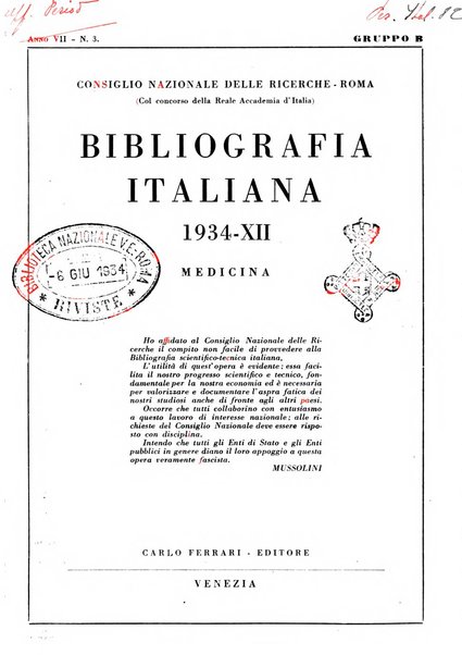 Bibliografia italiana. Gruppo B, Medicina