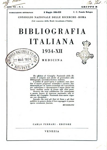 Bibliografia italiana. Gruppo B, Medicina