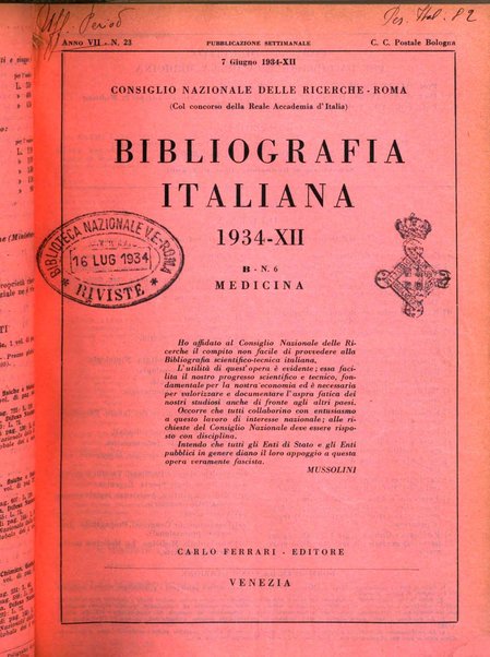 Bibliografia italiana. Gruppo B, Medicina