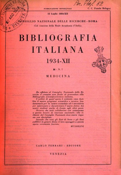 Bibliografia italiana. Gruppo B, Medicina