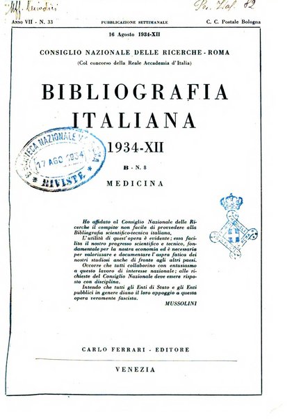 Bibliografia italiana. Gruppo B, Medicina