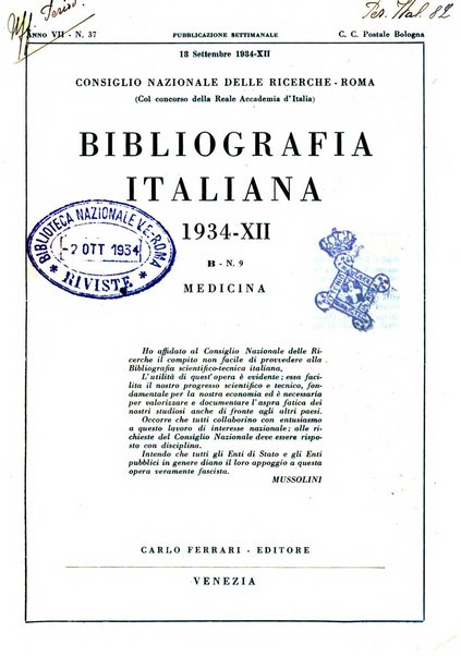 Bibliografia italiana. Gruppo B, Medicina