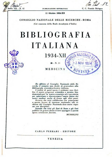 Bibliografia italiana. Gruppo B, Medicina